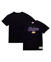 Mitchell & Ness Men's Black Los Angeles Lakers Hardwood Classics Felt applique Slub T-Shirt