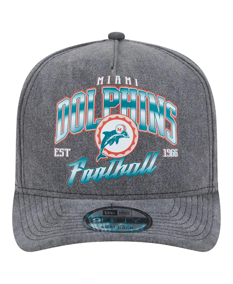 New Era Men's Black Miami Dolphins Throwback Washed A-Frame 9FIFTY Snapback Hat
