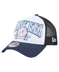 New Era Men's Navy New York Yankees Distressed 9FORTY A-Frame Adjustable Trucker Hat
