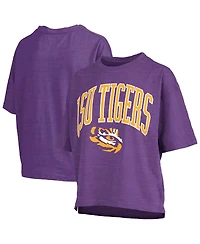 Pressbox Women's Purple Lsu Tigers Nelson Arch Over Logo Waist Length Oversized Slub T-Shirt