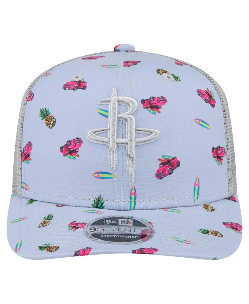 New Era Men's Light Blue/Gray Houston Rockets Adventure Aloha Pattern 9SEVENTY Stretch-Snap Hat