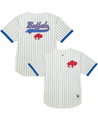 Mitchell & Ness Men's Cream Buffalo Bills Vintage Logo Final Seconds Full-Button Mesh T-Shirt