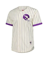 Mitchell & Ness Men's Cream Minnesota Vikings Vintage Logo Final Seconds Full-Button Mesh T-Shirt