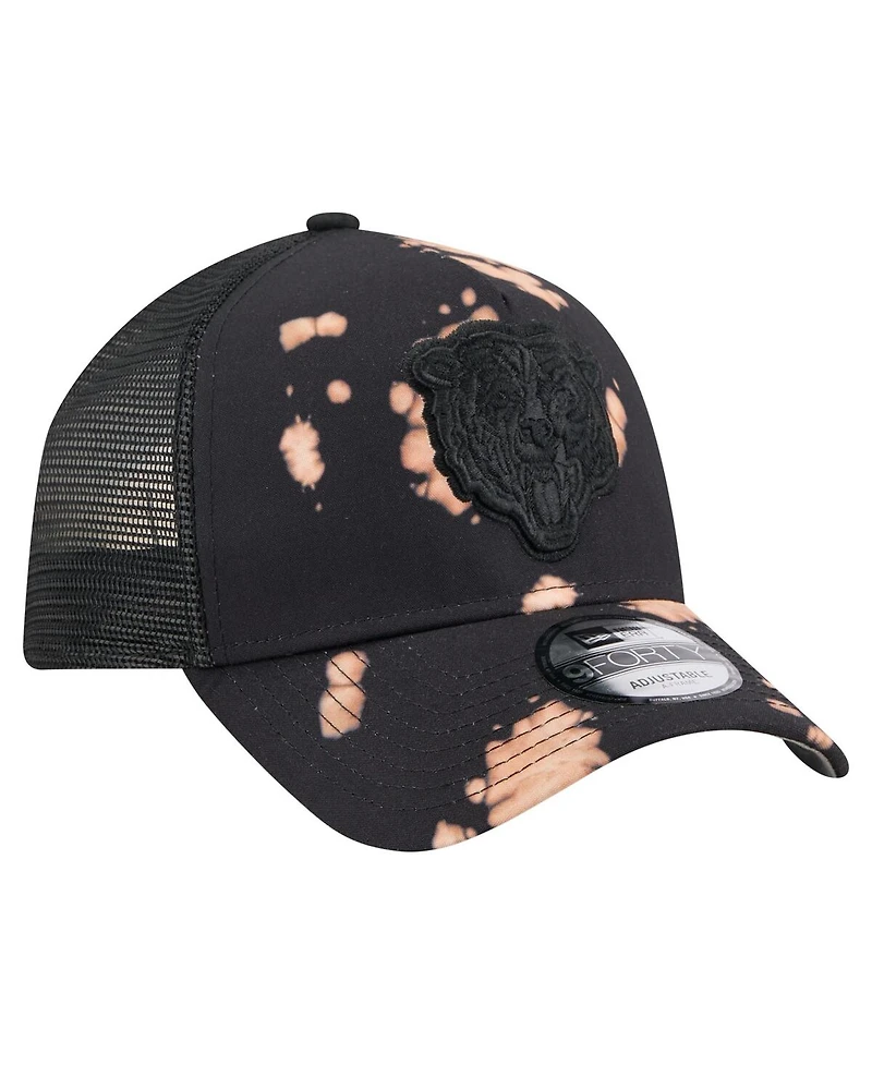 New Era Men's Black Chicago Bears Bleached A-Frame 9FORTY Trucker Adjustable Hat