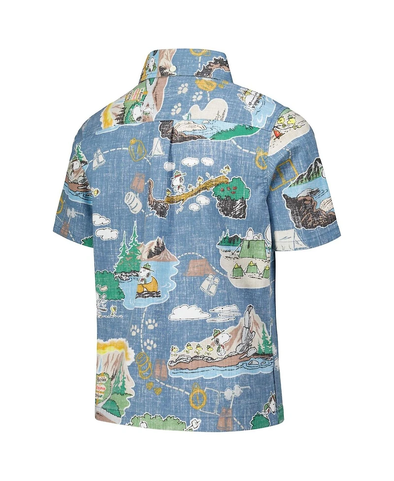 Reyn Spooner Big Boys and Girls Blue Peanuts Beagle Scouts 50th Anniversary Button-Up Shirt