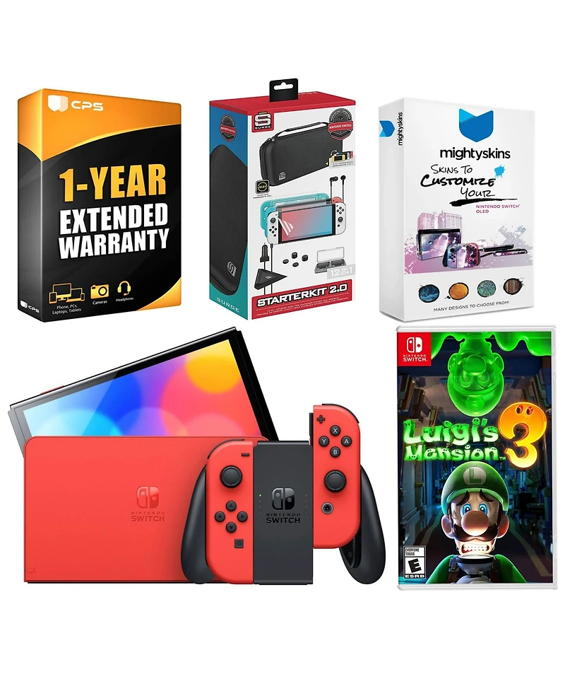 Nintendo Switch Oled Mario Red Edition with Luigi s Mansion 3, Surge Accessory Gaming Kit