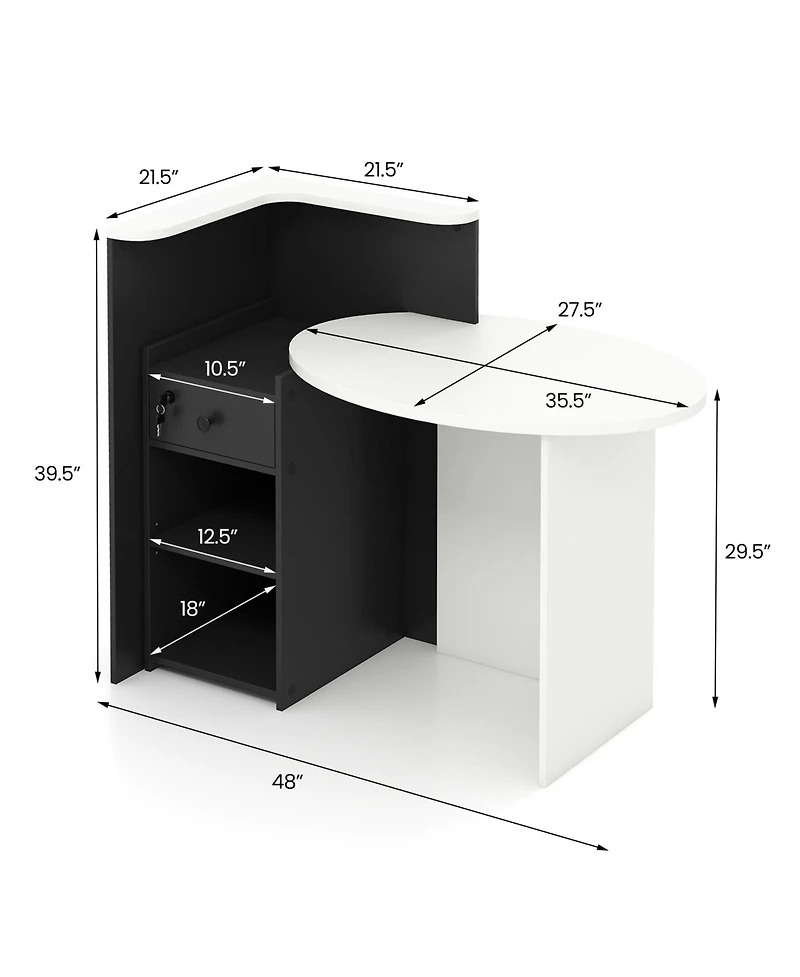 Front Reception Office Desk with Open Shelf and Lockable Drawer