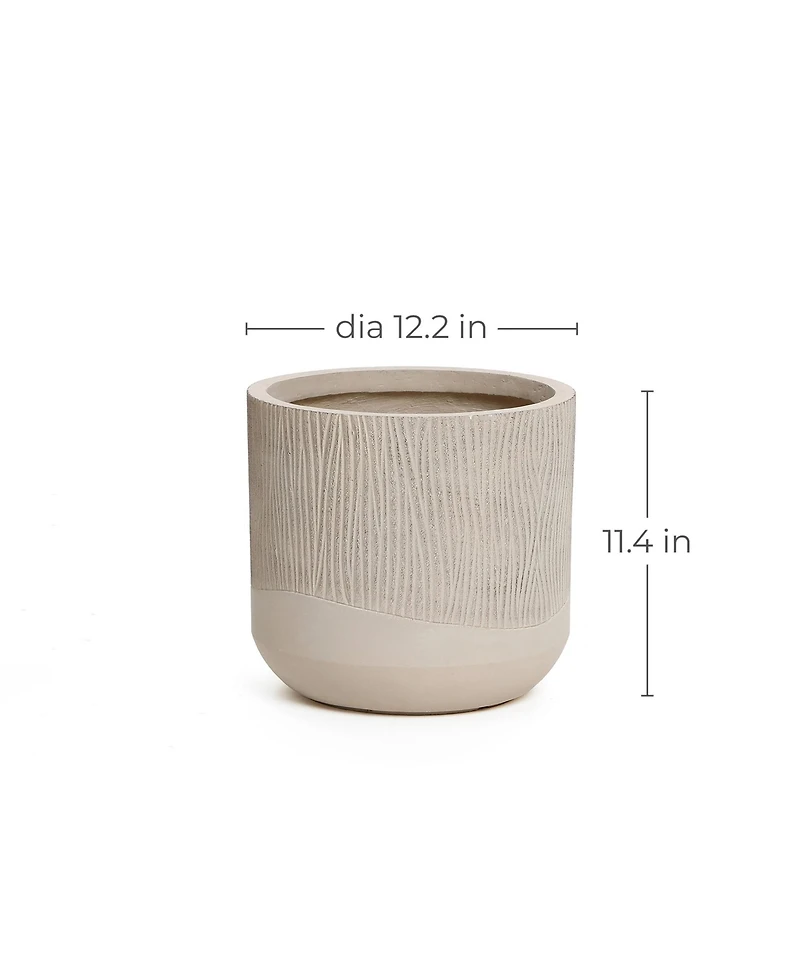 LuxenHome Tan 11.4-Inch Tall Round MgO Planter