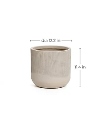 LuxenHome Tan 11.4-Inch Tall Round MgO Planter