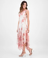 Robbie Bee Women's Cowlneck Handkerchief-Hem Dress
