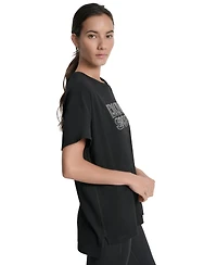 Dkny Sports Women's Rhinestone-Logo Drop-Shoulder T-Shirt