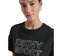 Dkny Sports Women's Rhinestone-Logo Drop-Shoulder T-Shirt