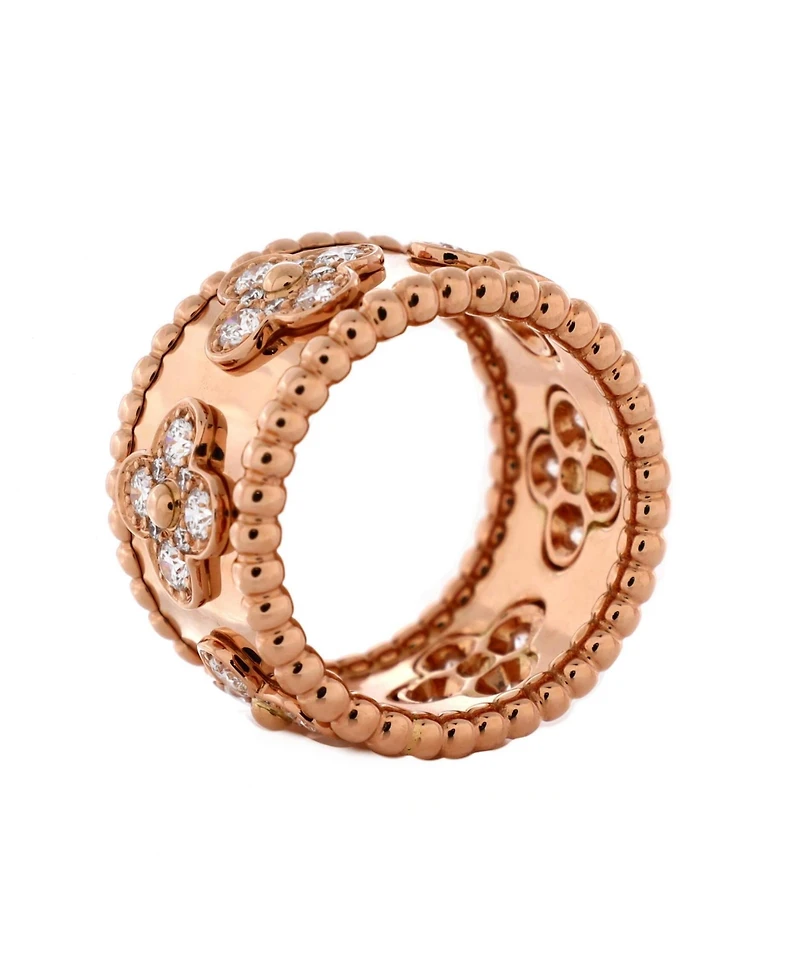 Pre-Owned Van Cleef & Arpels Large Perlee Clovers Ring 18K Rose Gold with Diamonds