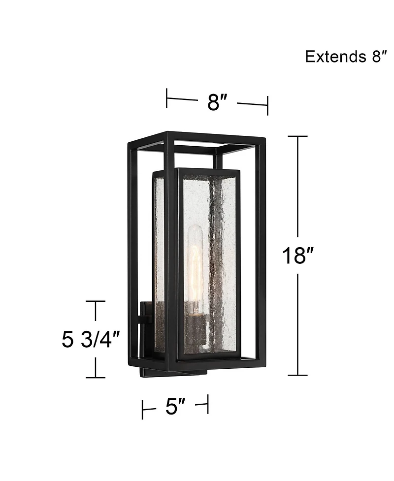 Amir 18" High Modern Outdoor Wall Light Fixture Mount Porch House Exterior Outside Weatherproof Black Clear Seeded Glass Shade Front Door Patio G