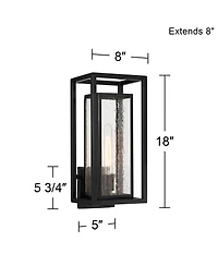 Amir 18" High Modern Outdoor Wall Light Fixture Mount Porch House Exterior Outside Weatherproof Black Clear Seeded Glass Shade Front Door Patio G