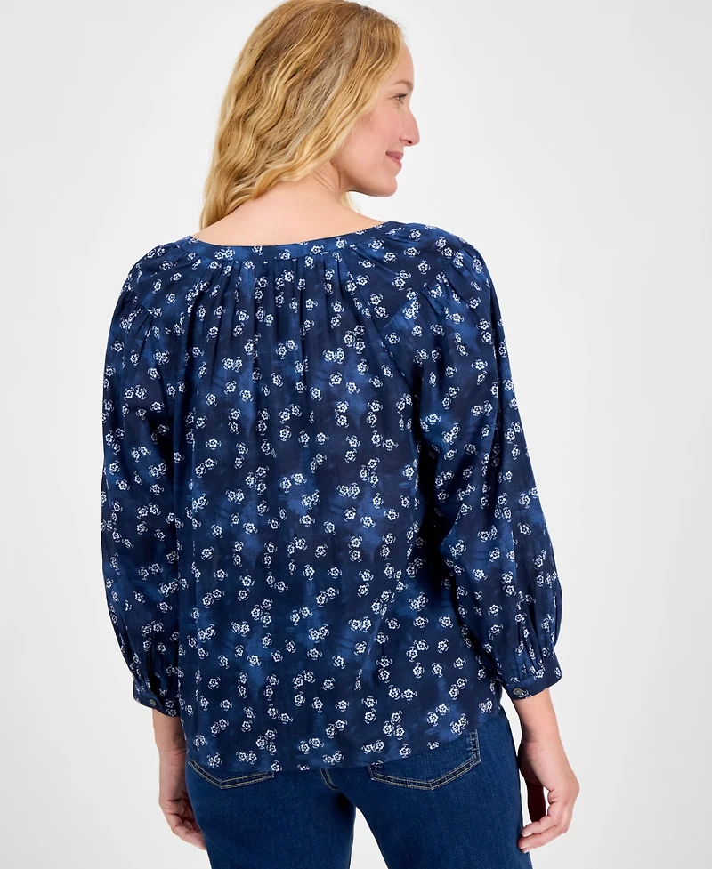Style & Co Petite Printed V-Neck Raglan-Sleeve Blouse, Exclusively at Macy's