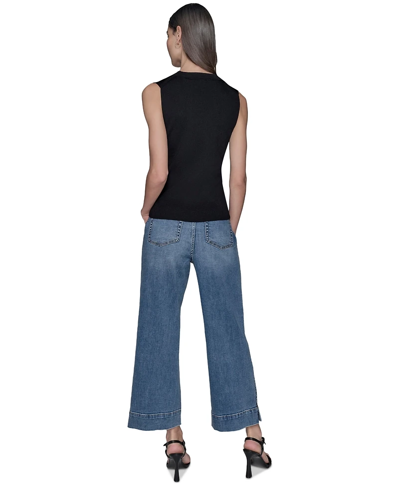 Karl Lagerfeld Paris Women's Ribbed Button-Front Sweater Tank Top