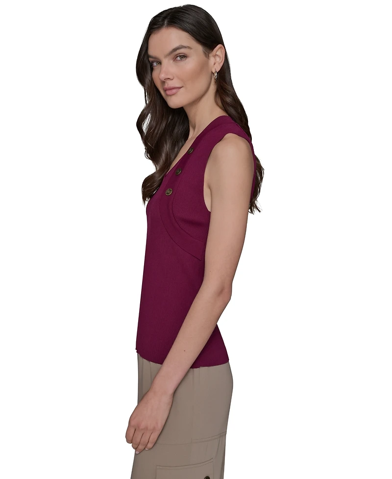 Karl Lagerfeld Paris Women's Ribbed Button-Front Sweater Tank Top