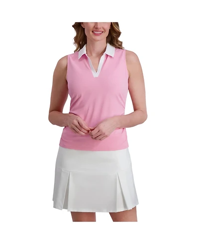 Stella Parker Women's Side Ruched Sleeveless Contrast Collar Polo