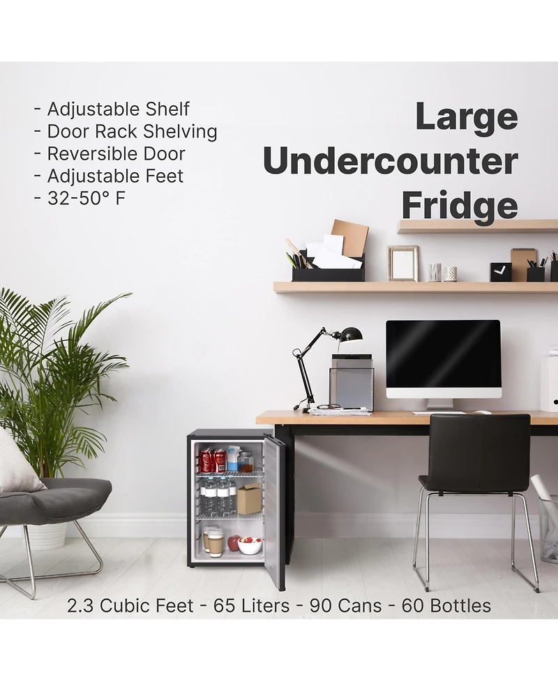 SnowLion Premium 65L Solid Door 2.3 Cu.ft. Freestanding Under-Counter Mini Fridge in Black