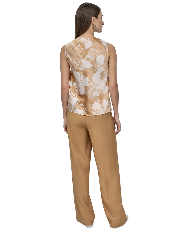Dkny Petite Printed Sleeveless Cowlneck Top