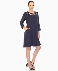 White Mark Women's Criss Cross Neckline A-line Dress