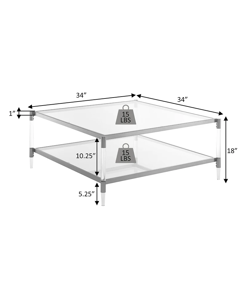Convenience Concepts 34" Royal Crest 2 Tier Acrylic Glass Square Coffee Table