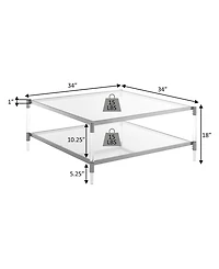Convenience Concepts 34" Royal Crest 2 Tier Acrylic Glass Square Coffee Table