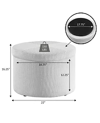 Convenience Concepts 22" Designs4Comfort Round Corduroy Shoe Storage Ottoman with Reversible Tray Lid