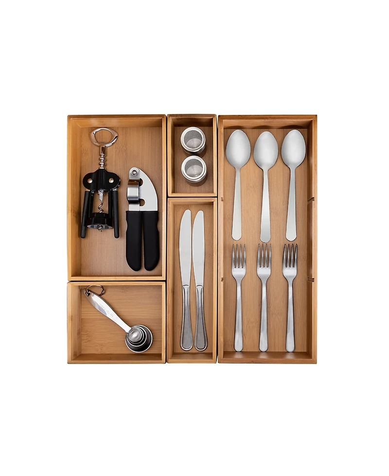 Seville Classics 5-Piece Bamboo Storage Box Set with Dividers