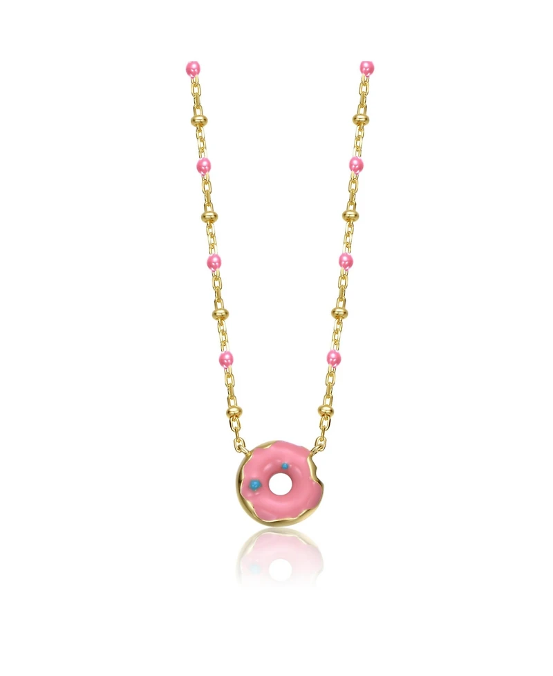14K Gold Plated with Pink Donut Solitaire Necklace