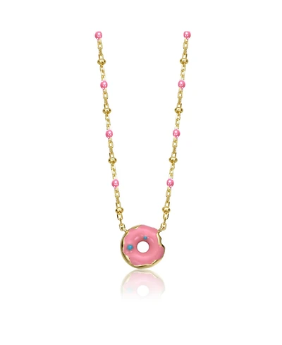 14K Gold Plated with Pink Donut Solitaire Necklace