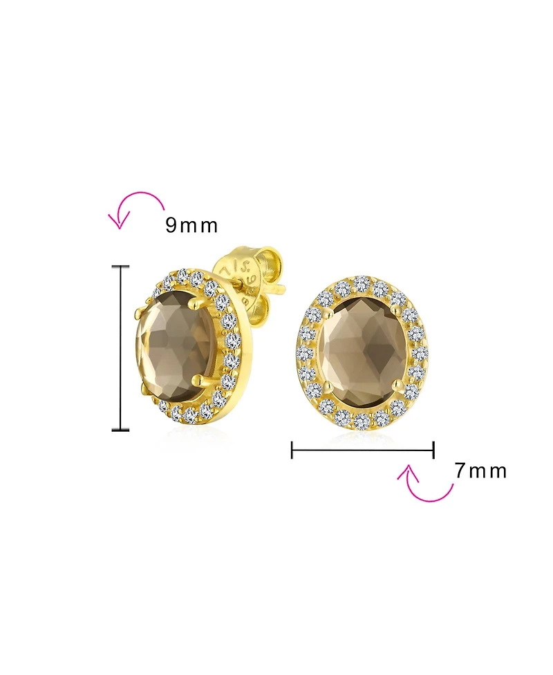Bling Jewelry 2.3CT Pave Cz Halo Created Stone Round Oval Stud Earrings Gold Plated .925 Sterling Silver