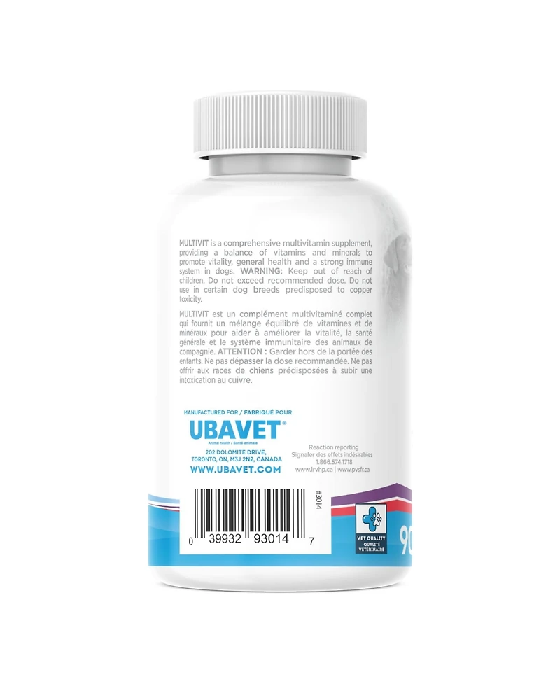 Ubavet Multivit Daily Vitamin and Mineral Tablet for Dogs – Comprehensive Nutritional Support – (90 ct)