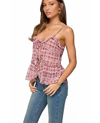 Edikted Women's Chiffon Printed Tie Front Ruffle Top
