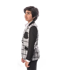 Elie Balleh Boys Grey Slim Fit Windowpane Plaid Blazer