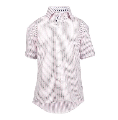Elie Balleh Little Boys Red Short Sleeve Navy Tattersal Slim Fit Shirt