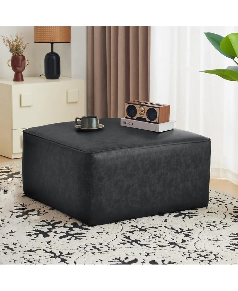 Modern Faux Leather Ottoman Square Footrest with Foam Cushion Modular Sectional Ottoman for Living Room Seating or Coffee Table Use-The Pop Home