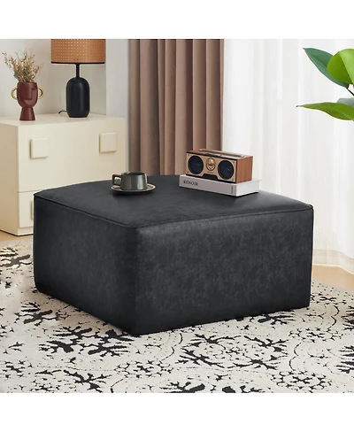 Modern Faux Leather Ottoman Square Footrest with Foam Cushion Modular Sectional for Living Room Seating or Coffee Table Use-The Pop Home