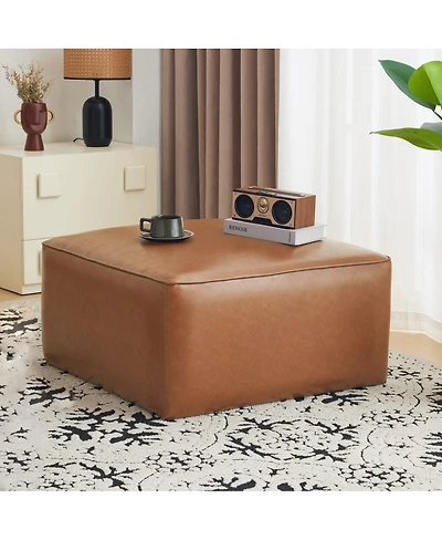 Modern Faux Leather Ottoman Square Footrest with Foam Cushion Modular Sectional Ottoman for Living Room Seating or Coffee Table Use-The Pop Home