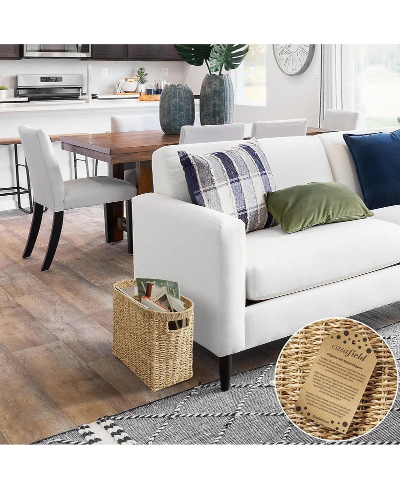 Casafield Magazine Holder Basket with Handles - Oval Seagrass Storage Bin for Bathroom, Home Office - Natural