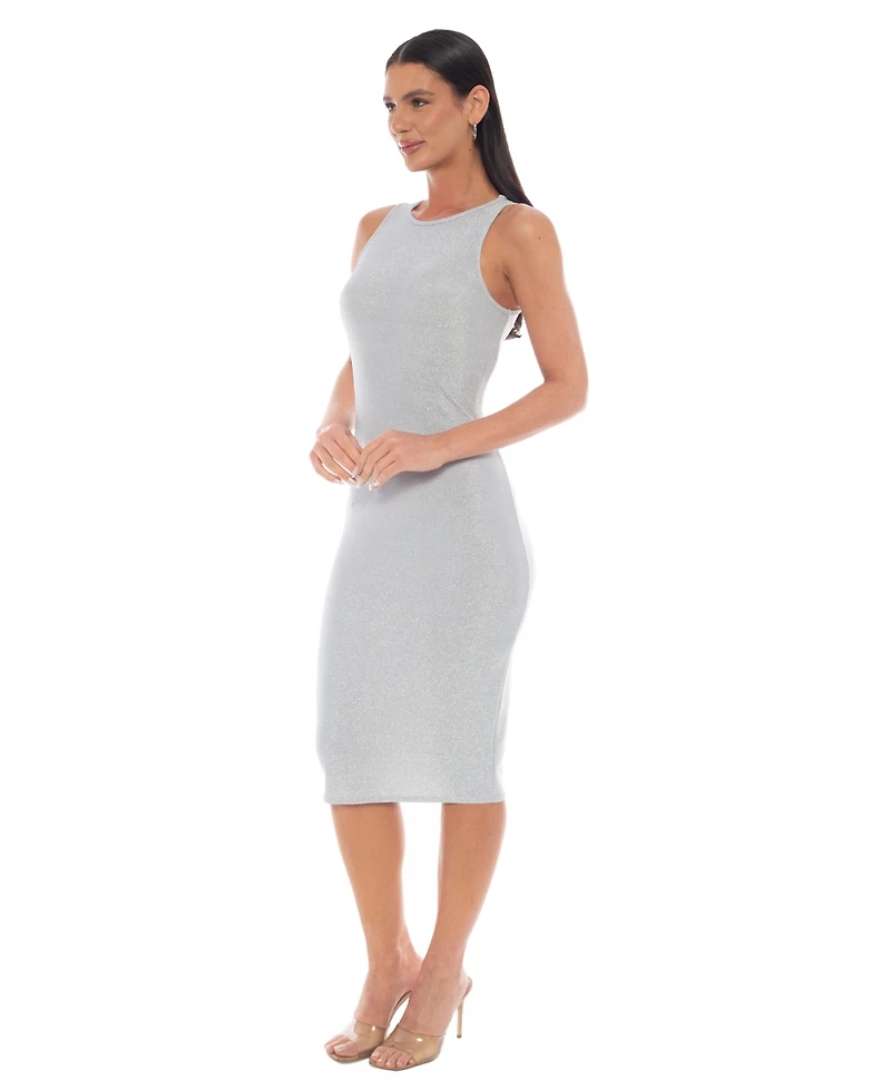 Bebe Women's Racer Neck Milan Metallic Maxi Dress