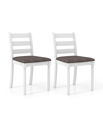 Gymax Wooden Dining Chair Set of 2 w/ Acacia Wood Legs Padded Cushion Ladder Back