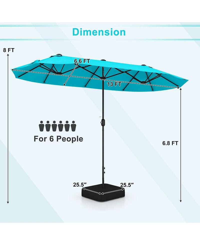13 Feet Double-Sided Patio Twin Table Umbrella with Crank Handle