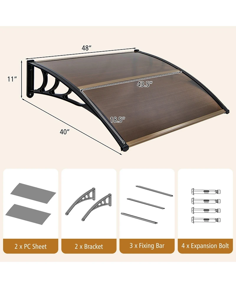 48 x 40 Inch Outdoor Front Door Window Awning Door Canopy Exterior