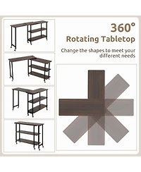 360° Rotating Sofa Side Table with 2-Tier Storage Shelves