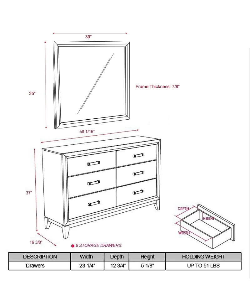 Kings Brand Furniture Ambroise Wood Dresser & Mirror, Gray/Black