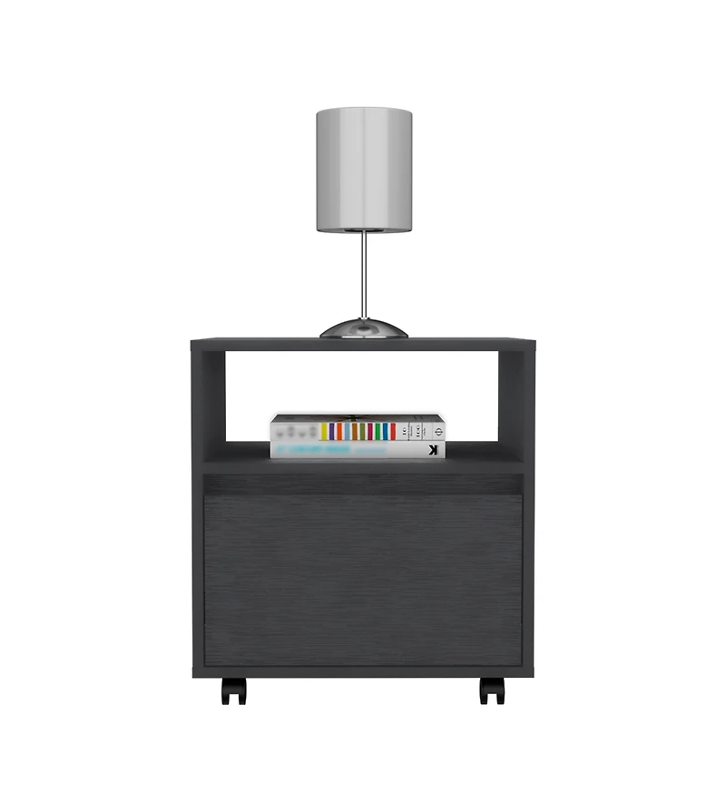 One Drawer Faux Wood Nightstand for Bedroom Storage and Bedside Table