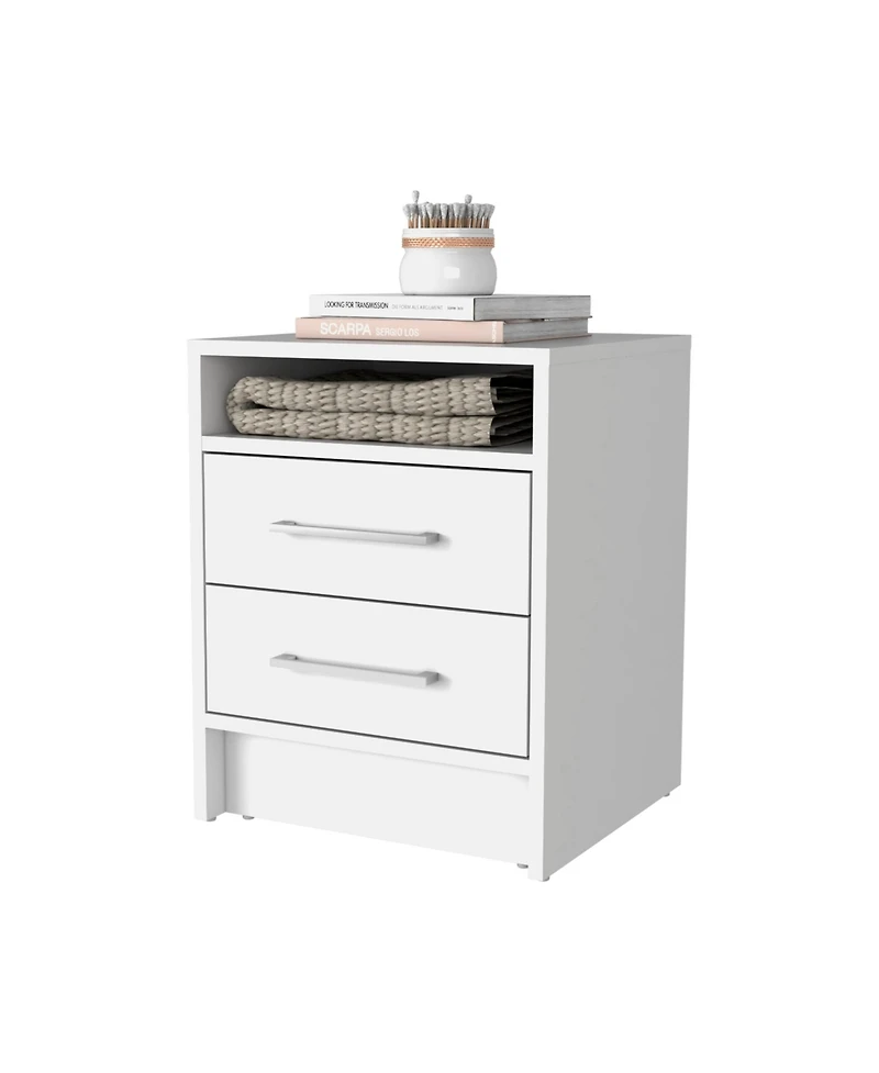 Faux Wood Nightstand with Two Drawers for Small Spaces and Bedroom Essentials