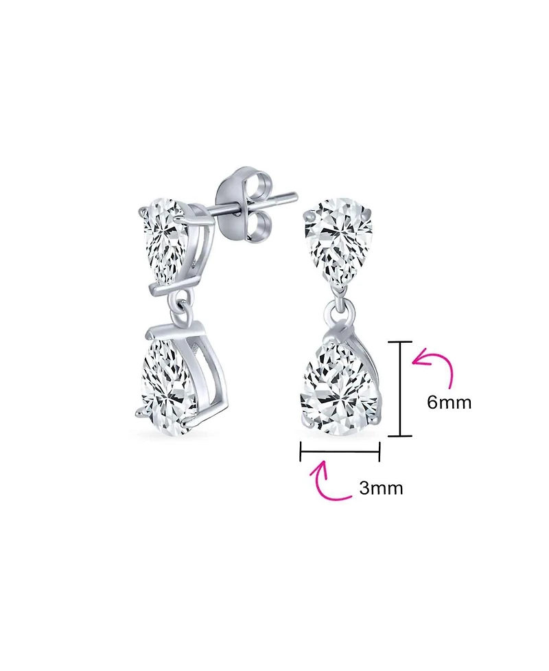 Bling Jewelry Elegant Simple Classic Cubic Zirconia Clear Double Teardrop Pear Shaped Solitaire Cz Dangle Earrings Sterling Silver
